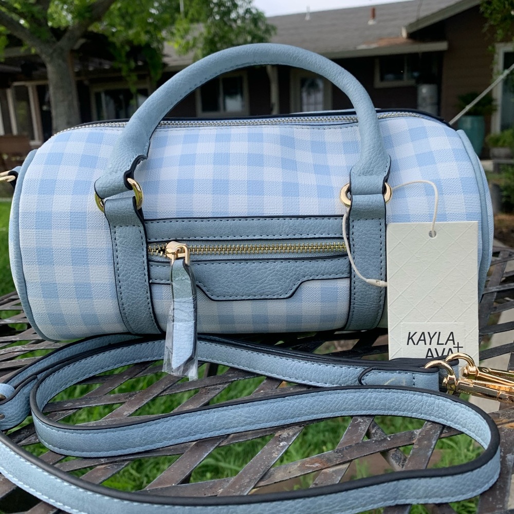 Baby blue checkered hand bag (purse)